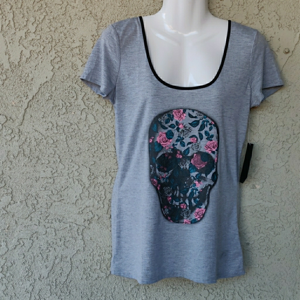 Metal Mulisha floral gray skull t-shirt nwt